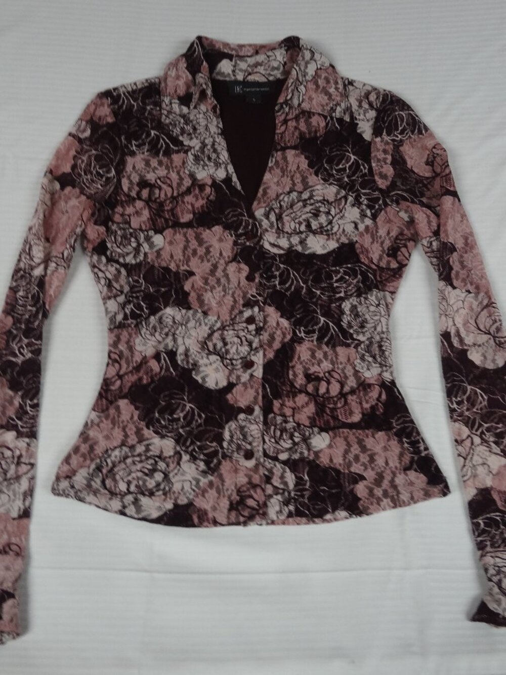 INC INTERNATIONAL CONCEPTS PURPLE FLORAL SMALL WOMENS LONG SLEEVE SHIRT L727
